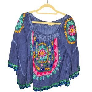 RUBYYAYA Embroidered Peasant Blouse Size M